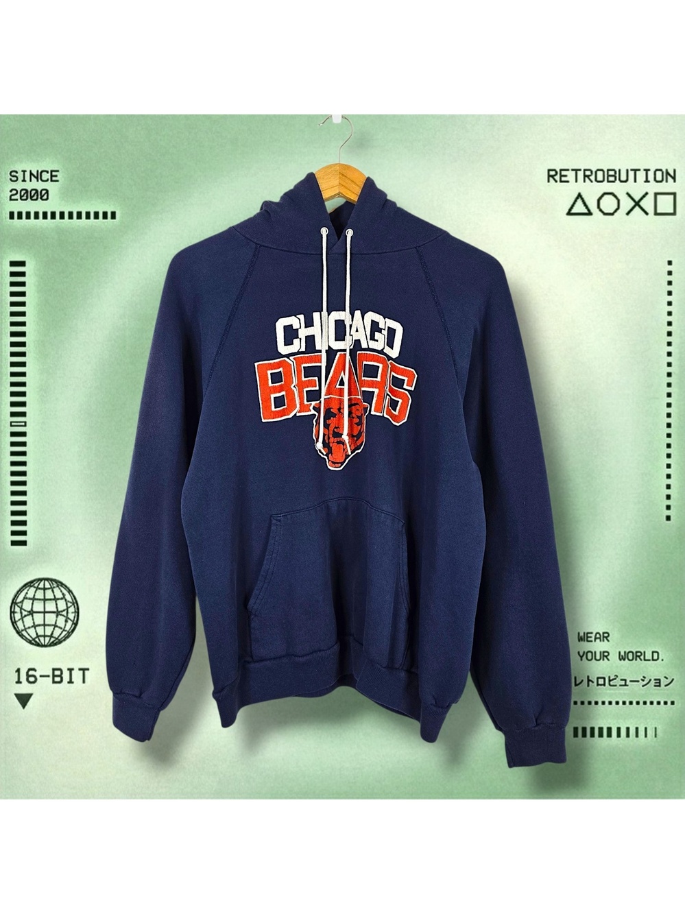 Vintage 90s Chicago Bears NFL Hoodie Sweatshirt Blue Size L